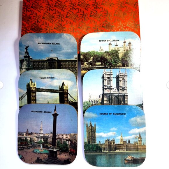 London England Coasters Set of Six with Patterned Box Buckingham Palace London B - Picture 1 of 6
